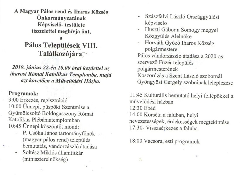 Pálos Települések VIII. Találkozója
