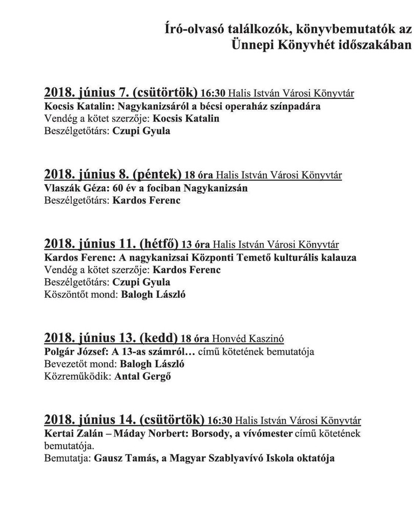 Ünnepi Könyvhét 2018
