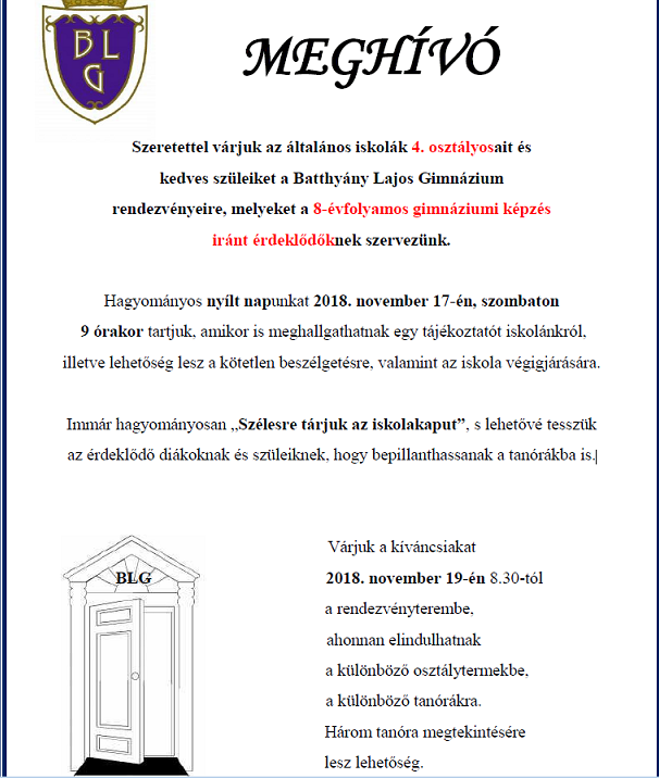 Nyílt nap a Batthyány Lajos Gimnáziumban